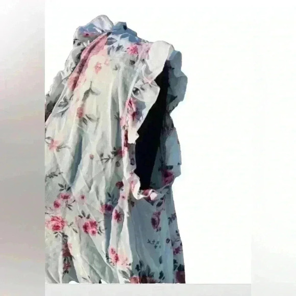 Farm House Frocks Top M Handkerchief Hem Boho Floral Sheer Oversized - Picture 4 of 16